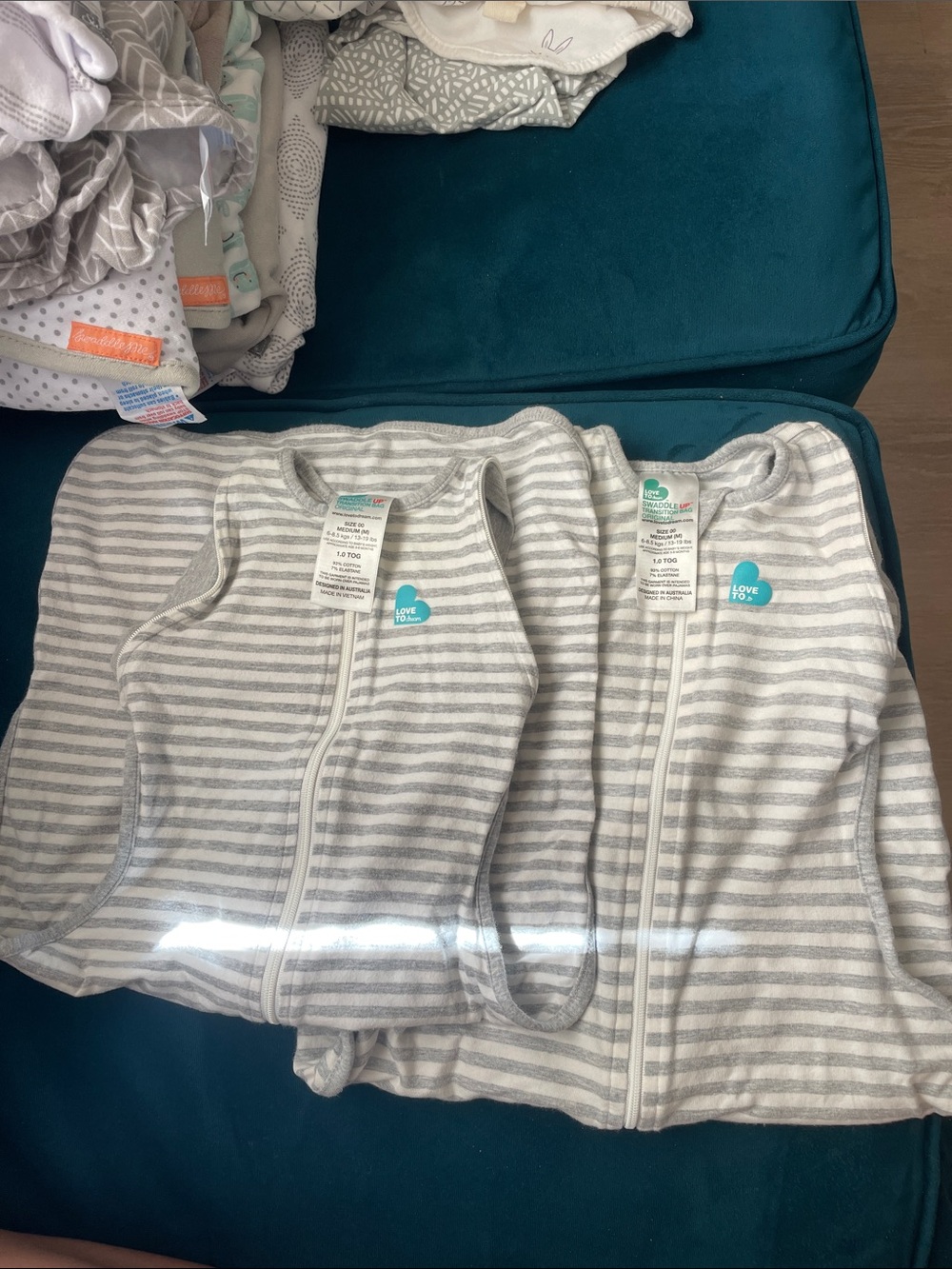 Love to dream Gray and White Striped Sleep Sack - Zip Front